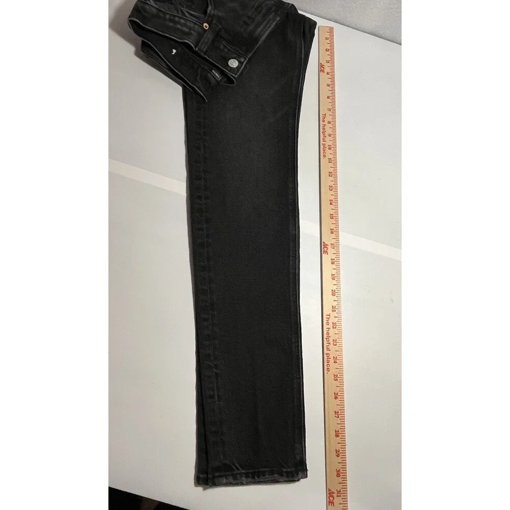 American Eagle Women's Mom Jeans Size 2 Long 90’s Skinny Light Distressing Black